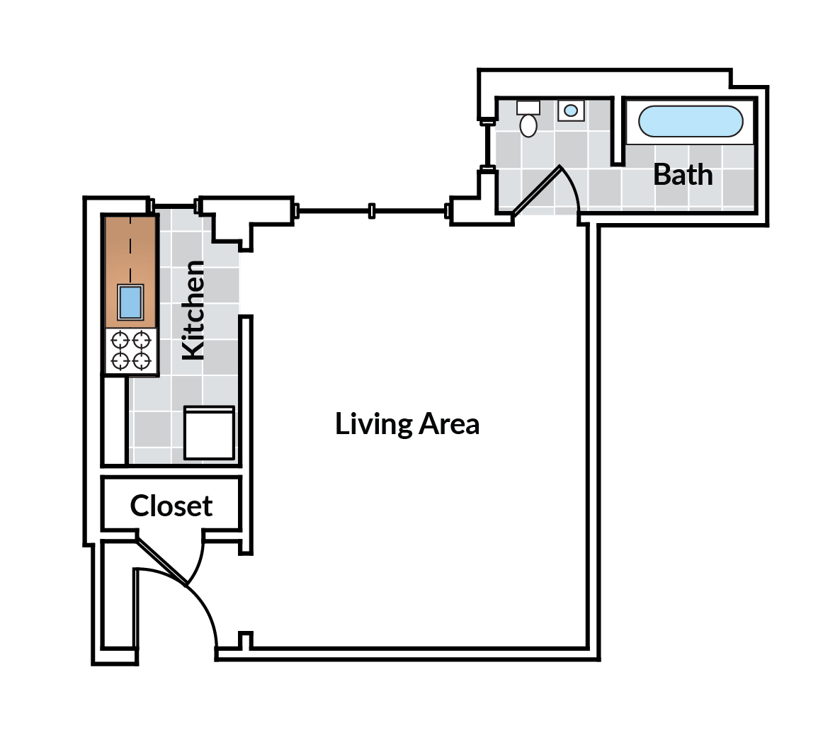 Floor plan for studio, 1 bath, 379 sqft